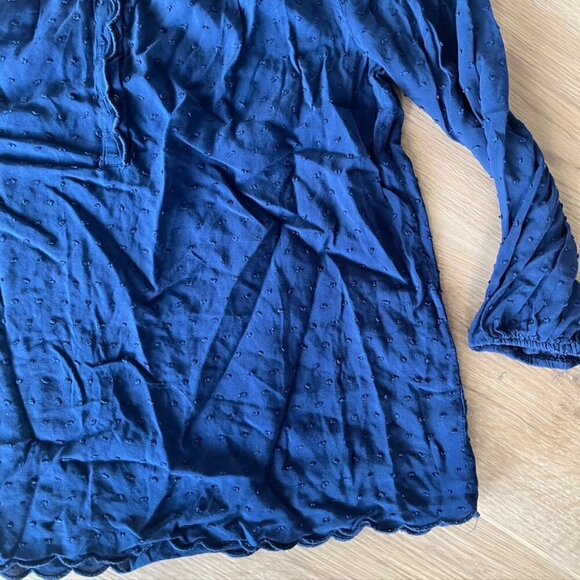 Maeve Navy Blue Emmaline Raised Clip Dot Textured Long Sleeve Blouse Size 12 - Picture 4 of 9